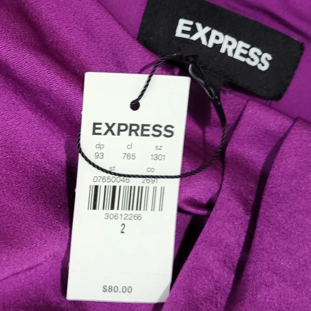 New Express High Waisted Draped Midi Skirt Purple Crush Satin Size 2